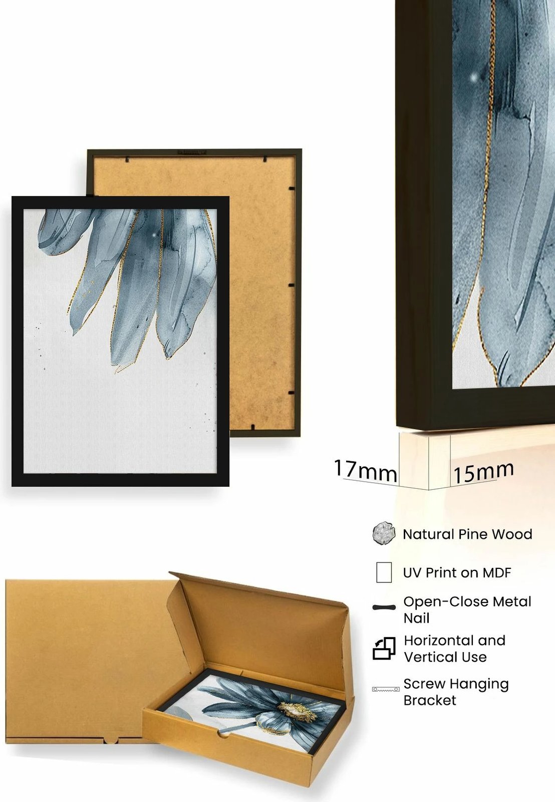 Pikturë dekorative me kornizë, MDF, 3 copë, Wallity, Huhu473S, 20x30cm