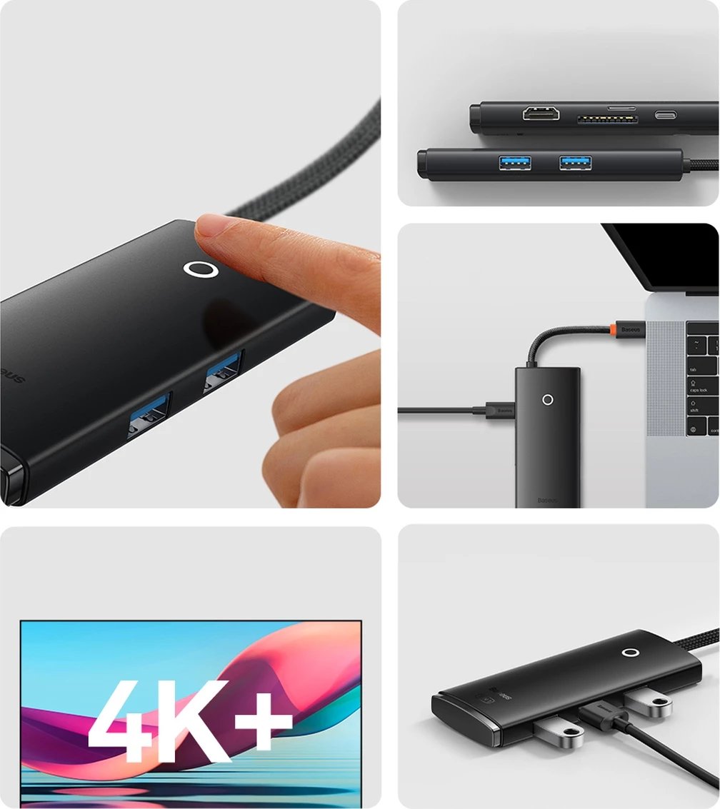 HUB multifunksional Baseus Lite Series WKQX050101, 2x USB 3.0, USB Type-C PD, HDMI 1.4, SD/TF, i zi