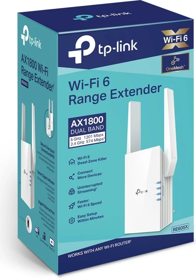 Zgjerues rrjeti TP-Link RE605X, AX1800 Wi-Fi 6, i bardhë