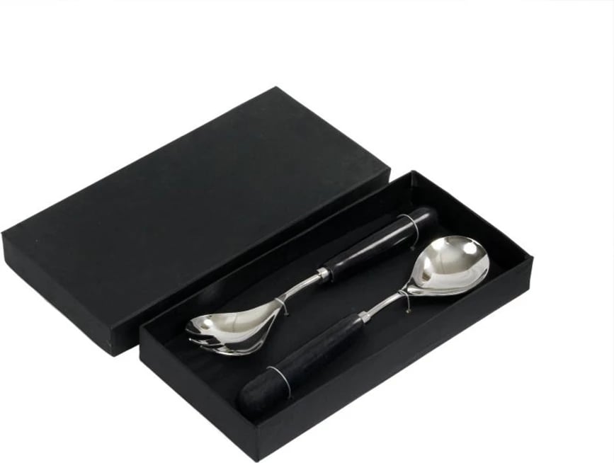Set për shërbim sallate, 2 copë, çelik, dorezë mermeri e zezë, 28x6x2cm