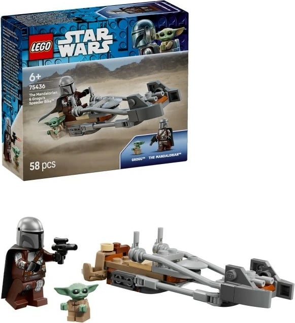 Set LEGO Star Wars 75436 Mandalorian Speeder me Grogu, 58 pjesë, moshat 6+, set i vogël