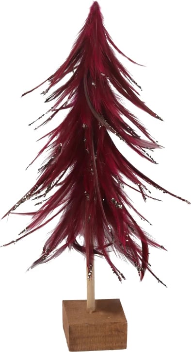 Dekor pemë Krishtlindjesh, pupla të kuqe, natyrale, 12x12x33cm