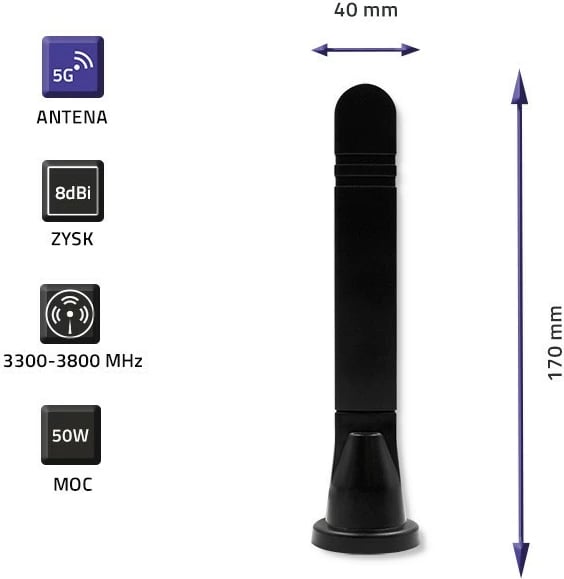 Antenë 5G LTE për brenda, Qoltec 57033, 8 dBi, SMA, e zezë