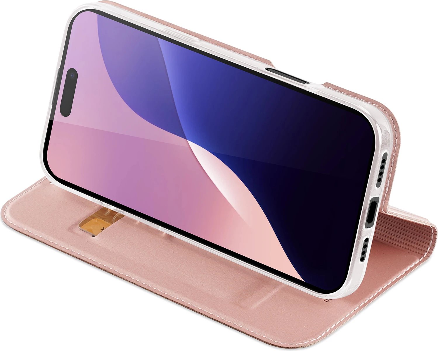 Mbështjellës Dux Ducis Skin Pro për iPhone 16 Pro, me kapak, xhep për karta, rozë