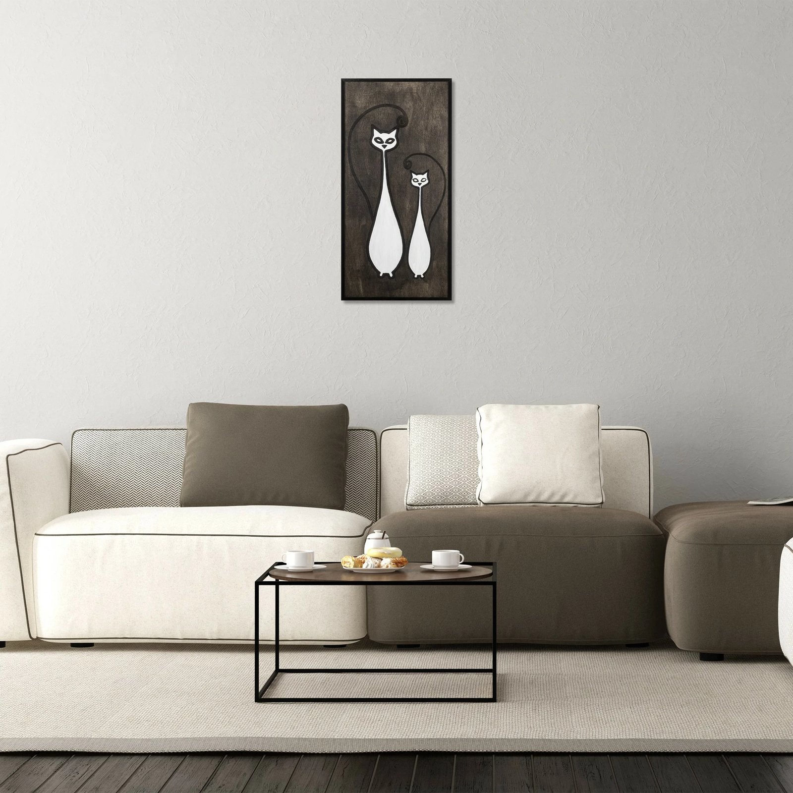 Aksesor dekorativ prej druri për mur, familje mace, Wallity