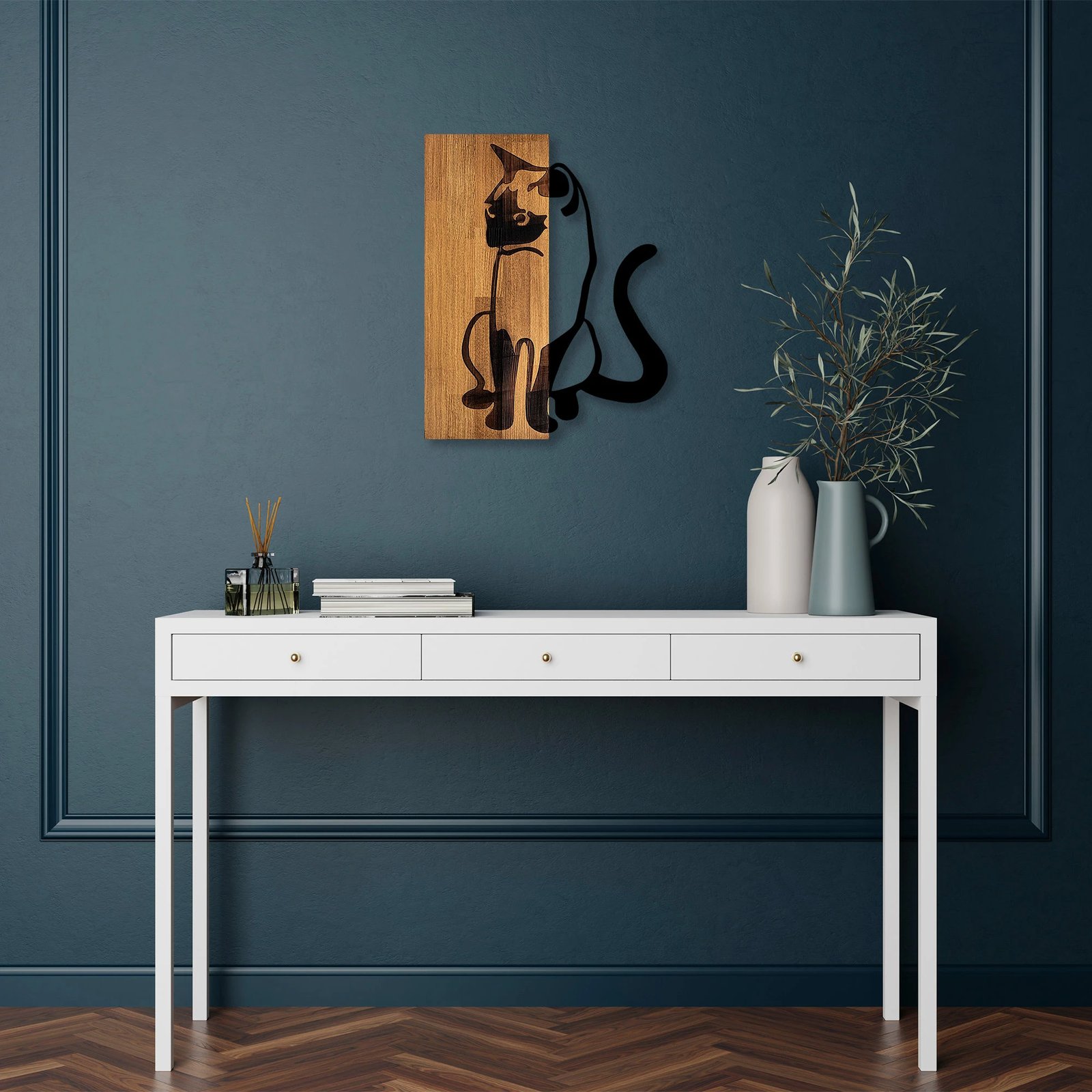 Aksesor dekorativ për mur prej druri dhe metali, Wallity, MA-282, ngjyrë arre dhe e zezë, 47x58cm