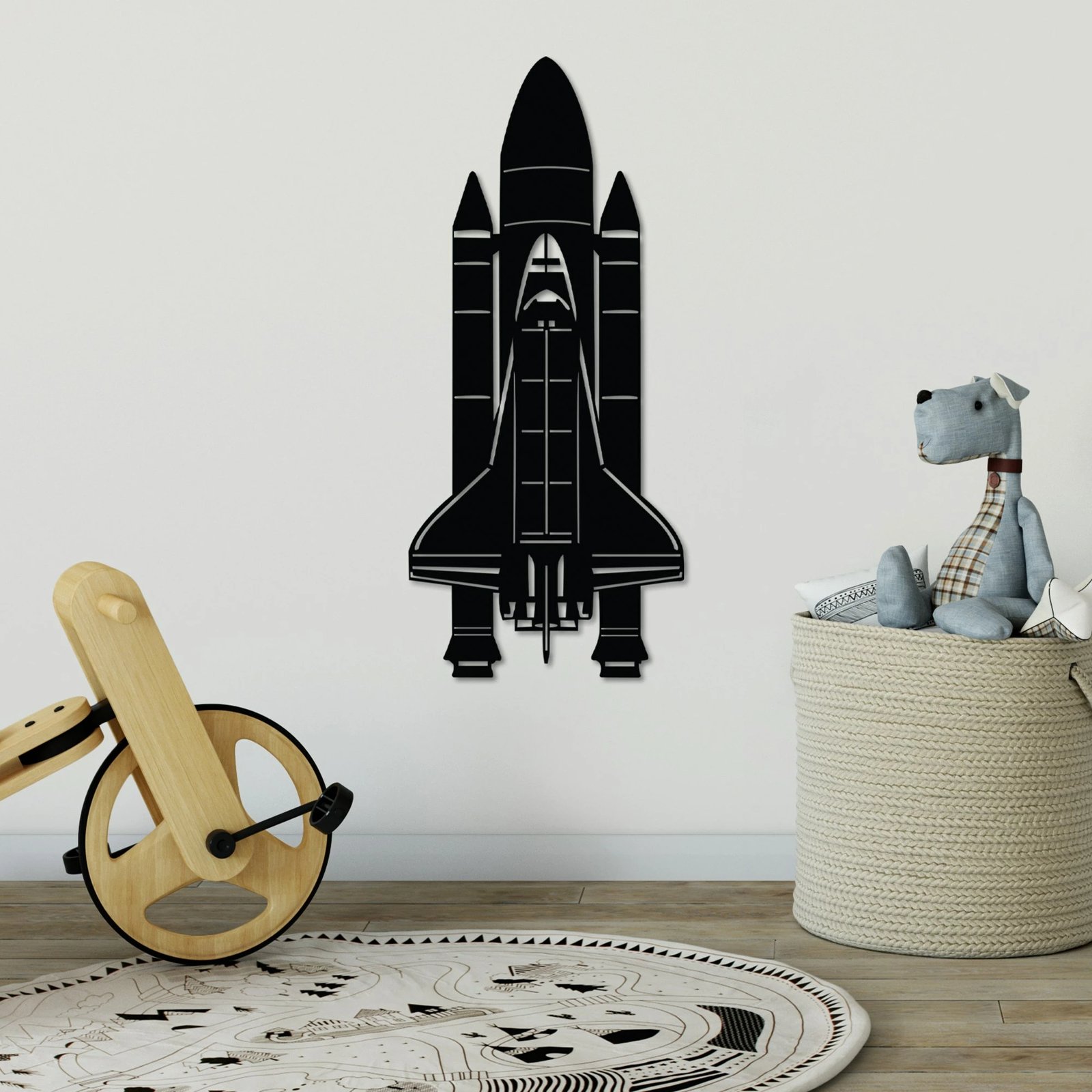 Aksesor dekorativ metalik për mur, raketë hapësinore, Wallity
