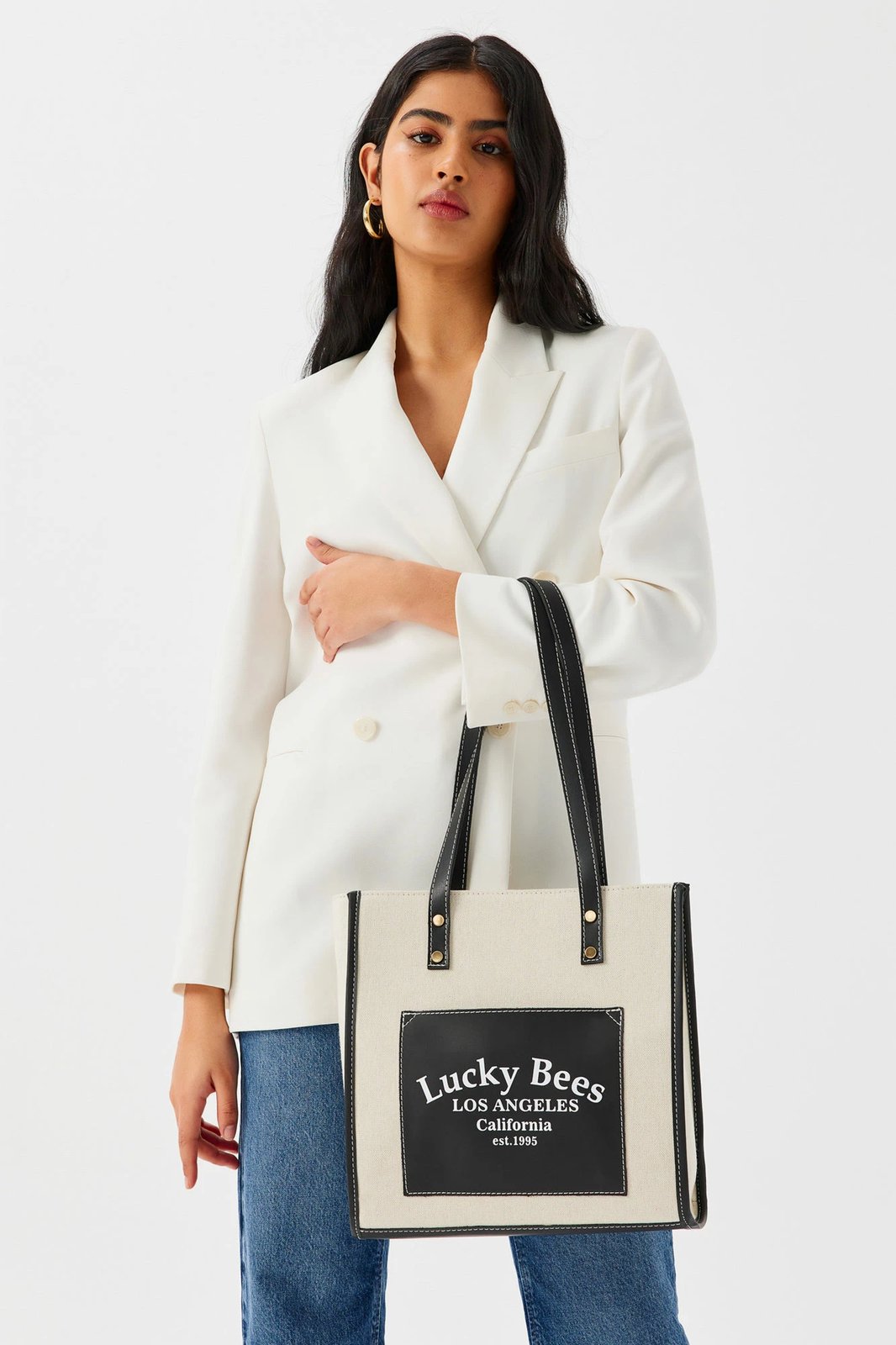 Çantë tote Lucky Bees, e zezë-krem, 376