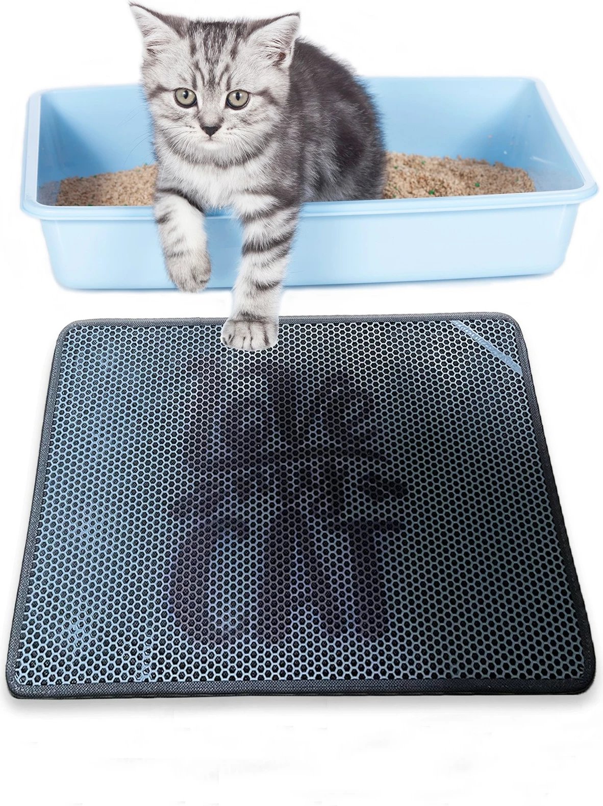 Tapet për rërë maceje, Paws & Whiskers, Lovemycat, blu dhe gri, 40x60cm