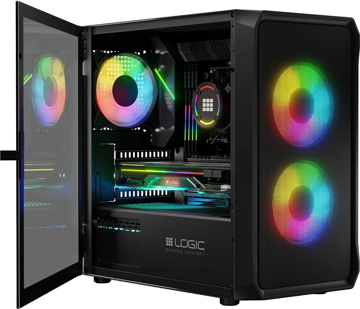 Kasë, Logic Concept, Portos ARGB Mini, Mini Tower Micro ATX, 3x 120 mm ARGB, panel anësor Tempered Glass, USB 3.0, e zezë