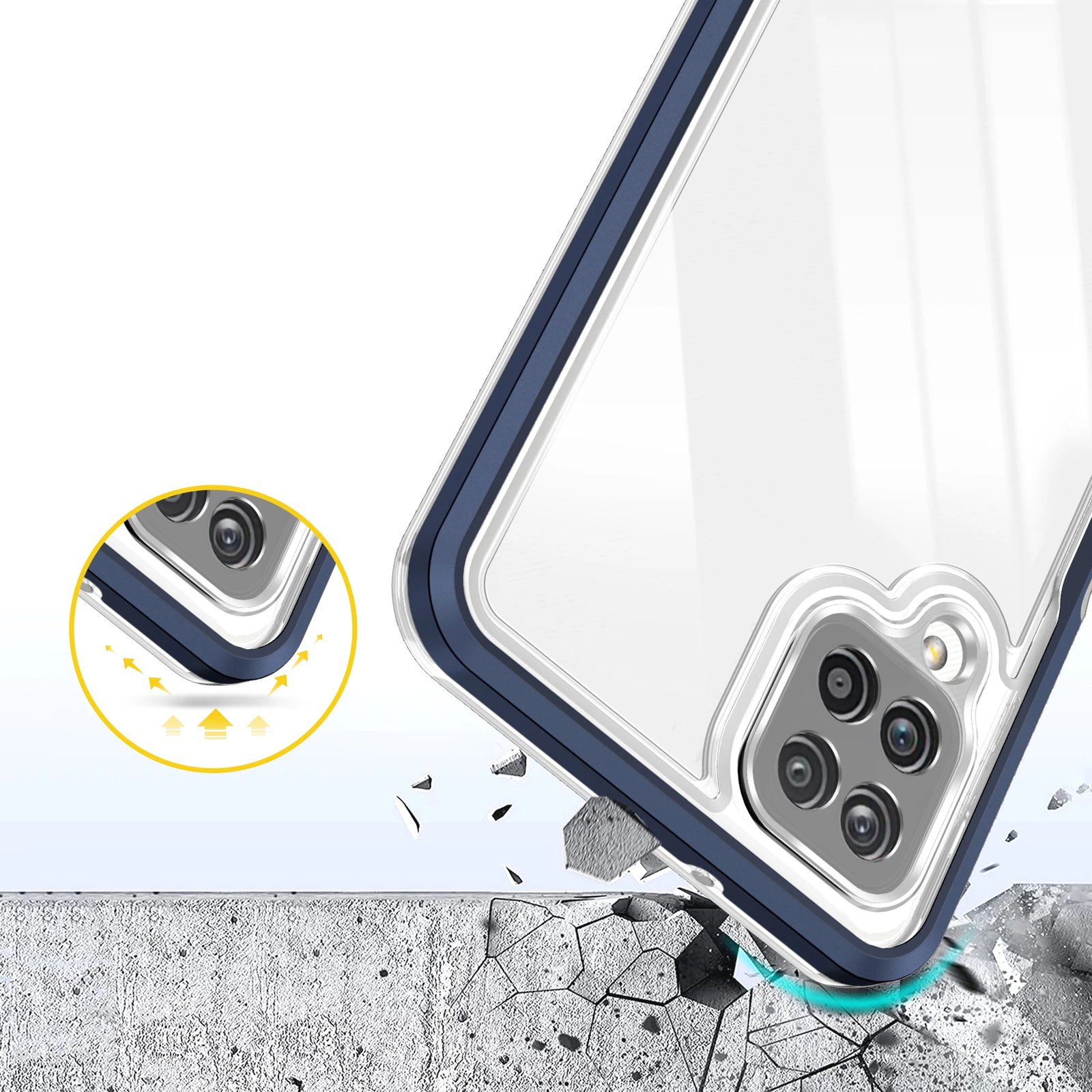 Mbështjellës Hurtel Hybrid Armor Clear 3in1 për Samsung Galaxy A12 5G, Blu/Transparent