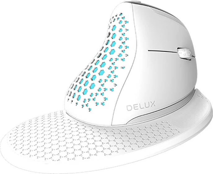 Maus vertikal Delux M618XSD, RGB, wireless, OLED, 4000 DPI, i bardhë