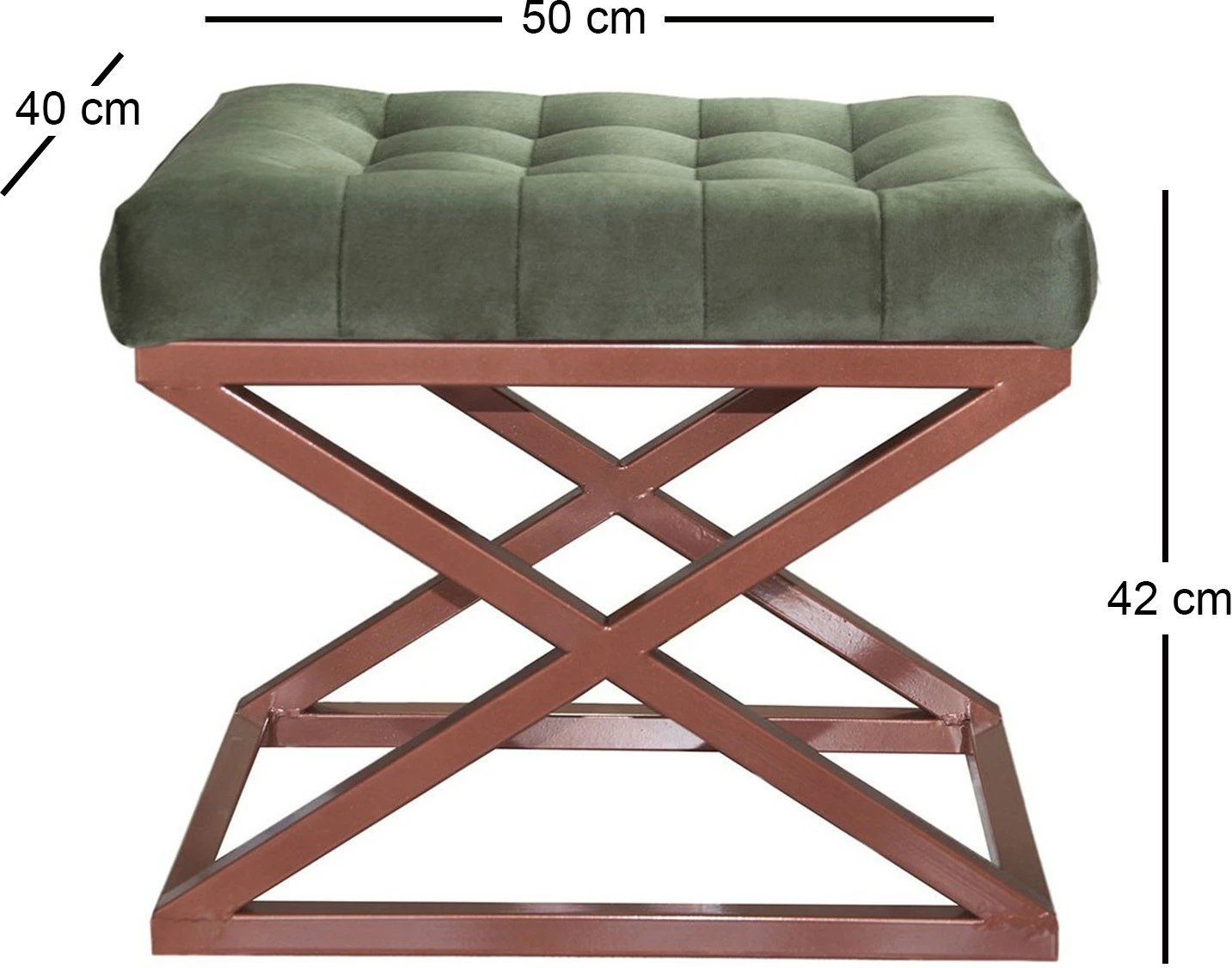 Puf Atelier del Sofa, kornizë bakri, jastëk i gjelbër