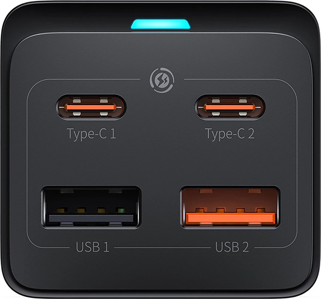 Stacion karikimi Baseus GaN3 Pro 65W EU me 2x USB-C, 2x USB-A dhe kabllo USB-C 100W 1m, Zi
