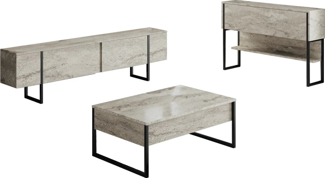 Set mobiljesh për dhomë dite, Luxe, travertin, e zezë