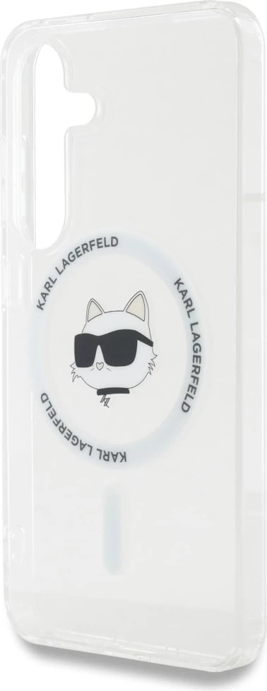 Mbështjellës Karl Lagerfeld Button Choupette Head Printed Logo MagSafe për Samsung Galaxy S25, Bardhë
