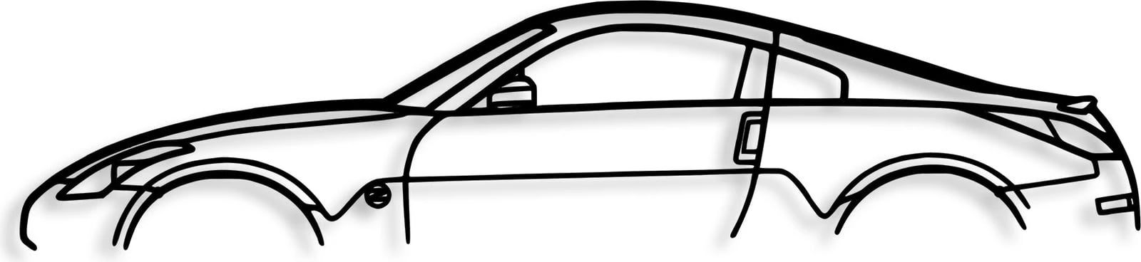 Aksesor dekorativ metalik për mur, silueta Nissan 350Z, ngjyrë e zezë, 70x15cm