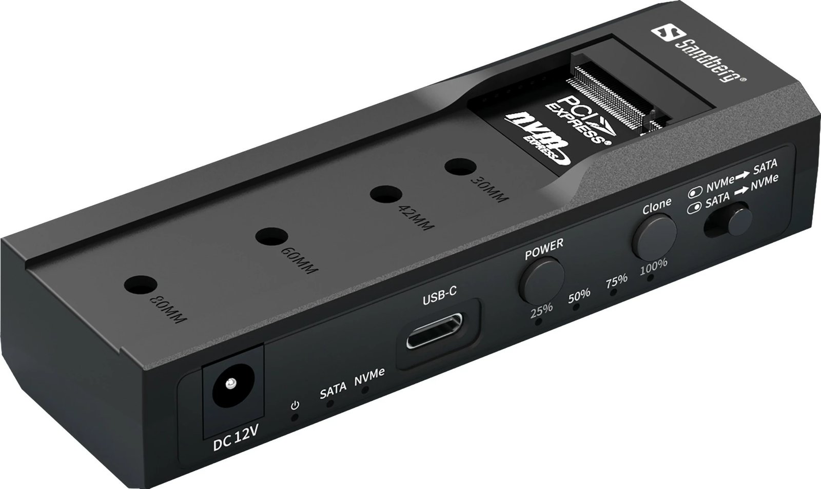 Dock Sandberg USB 3.2 Cloner për M2 + NVMe + SATA, i zi