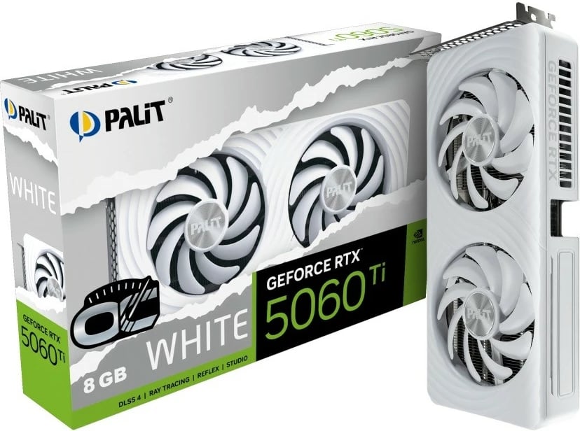 Kartelë grafike Palit GeForce RTX 5060 Ti WHITE OC, 8GB GDDR7, 128bit, 3DP/HDMI, e bardhë