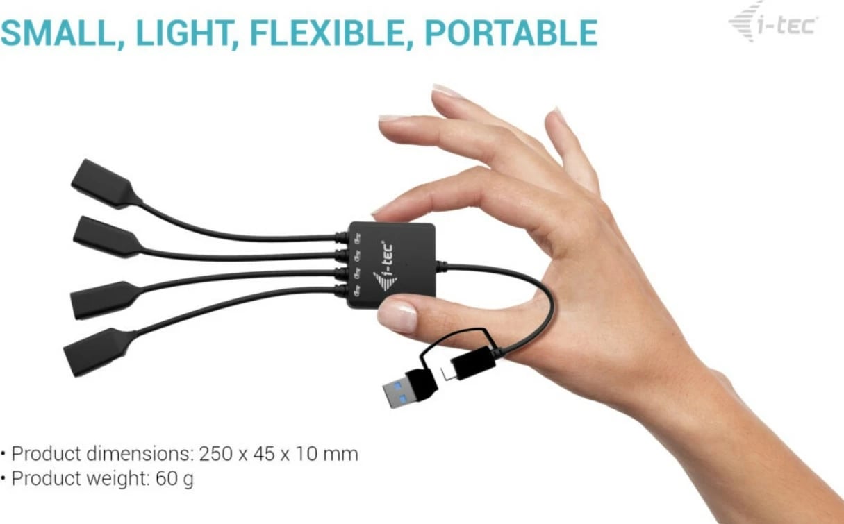 Kasë i-tec CACBLHUB2A2C, 4 porta (2x USB-C, 2x USB-A), e zezë