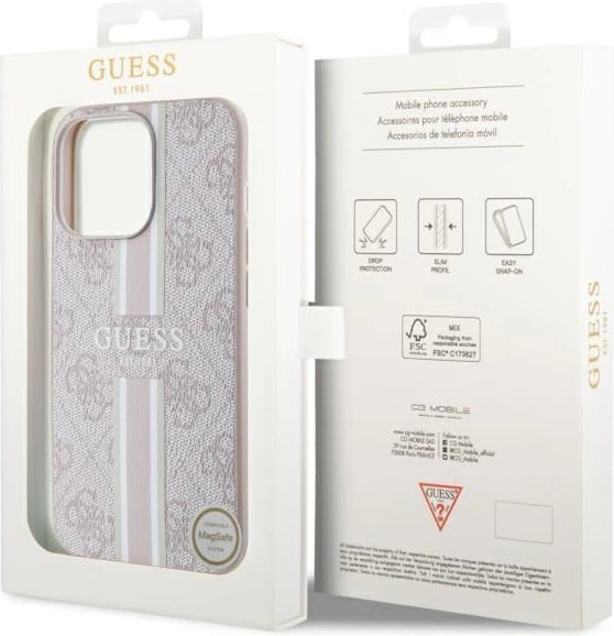 Mbështjellës Guess GUHMP13LP4RPSP për iPhone 13 Pro/13 6.1", 4G Printed Stripes MagSafe, Rozë