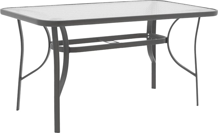 Tavolinë me karrige Ensure-Tade, metal-xham, ngjyrë gri e errët, 140x80x70cm, 5 copë