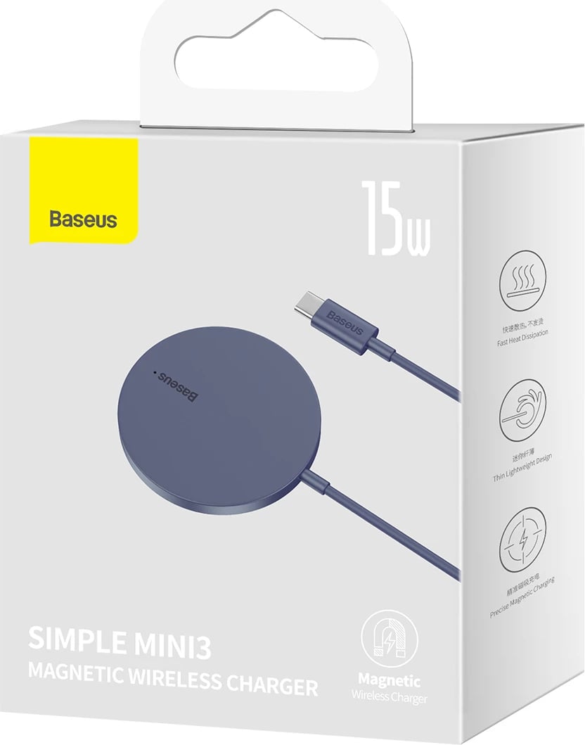 Karikues wireless Baseus Simple Mini3, MagSafe, Qi, 15W, vjollcë Karikues wireless Baseus Simple Mini3, MagSafe, Qi, 15W, vjollcë