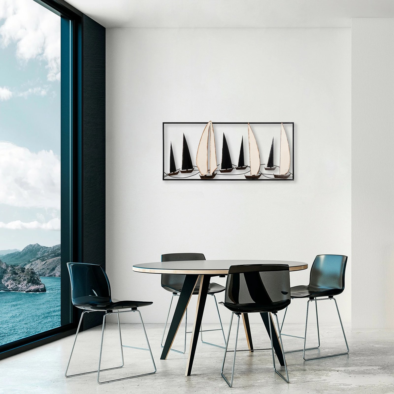 Aksesor dekorativ metalik për mur, Wallity, Yelkenli, shumëngjyrësh, 40x91x5cm