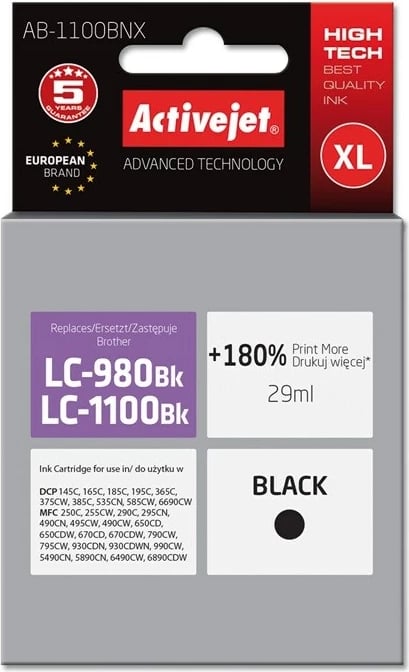 Ngjyrë zëvendësuese AB-1100BNX për printer Brother LC1100BK/LC980BK, Supreme; 29 ml, e zezë