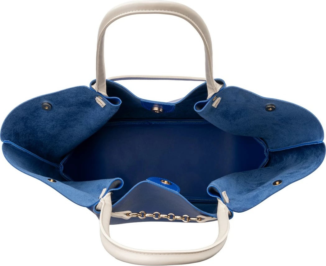 Çantë tote Lucky Bees, ngjyrë sax blue dhe krem, 1249