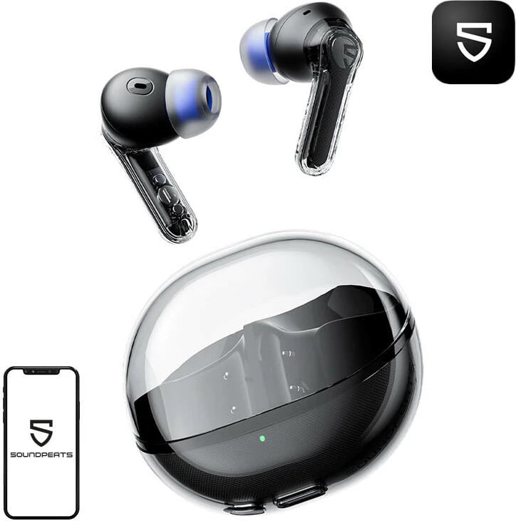Kufje Soundpeats Clear, TWS, Bluetooth 5.3, me kuti karikimi, të zeza
