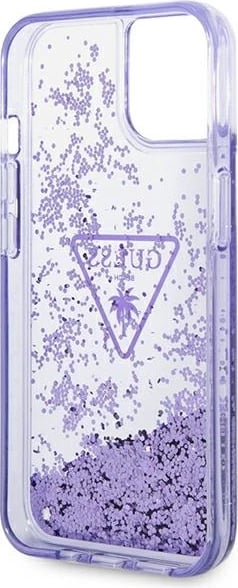 Mbështjellës Guess Liquid Glitter Palm për iPhone 14 Plus 6.7", vjollcë