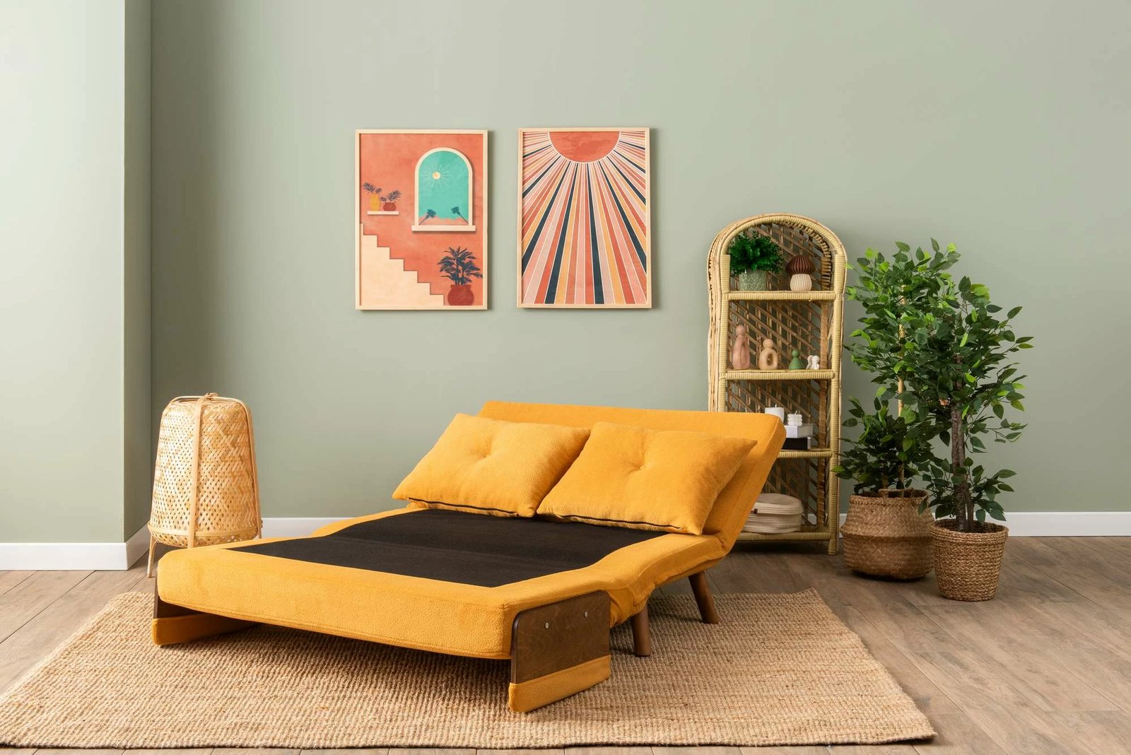 Divan-krevat dy vendësh, Cosmo, ngjyrë mustard, Atelier del Sofa