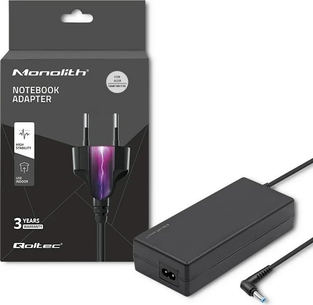 Adapter Qoltec për laptop Acer 135W, 19V, 7.1A, kabllo përfshirë, ngjyrë e zezë