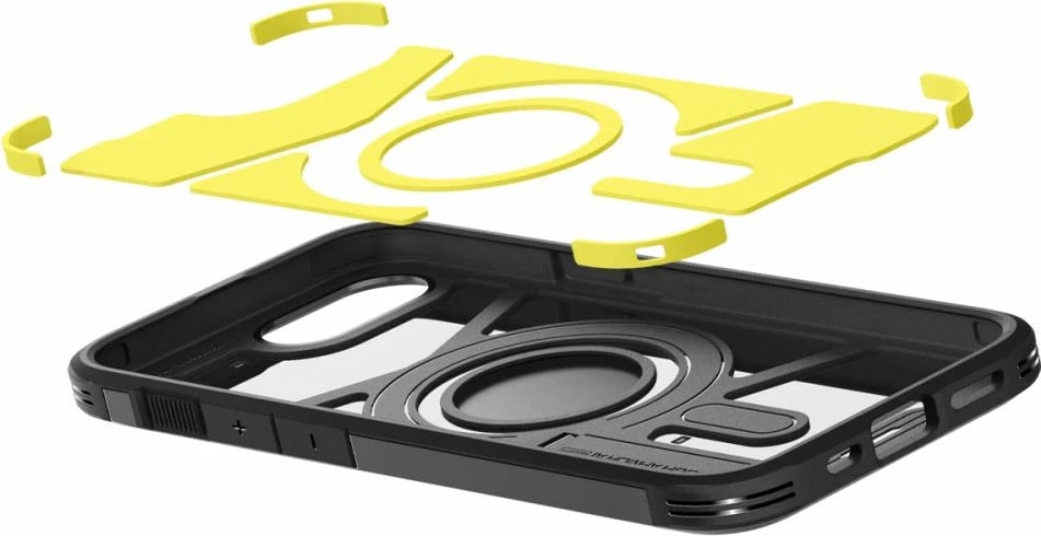 Mbështjellës Spigen Tough Armor MagSafe për iPhone 16e, me këmbë, Zi