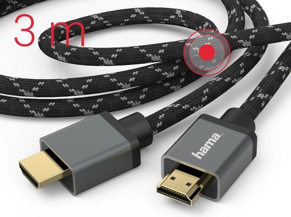 Kabëll HDMI 2.1, Hama 205240, 3 m, Ultra High Speed 8K me Ethernet/eARC, i zi