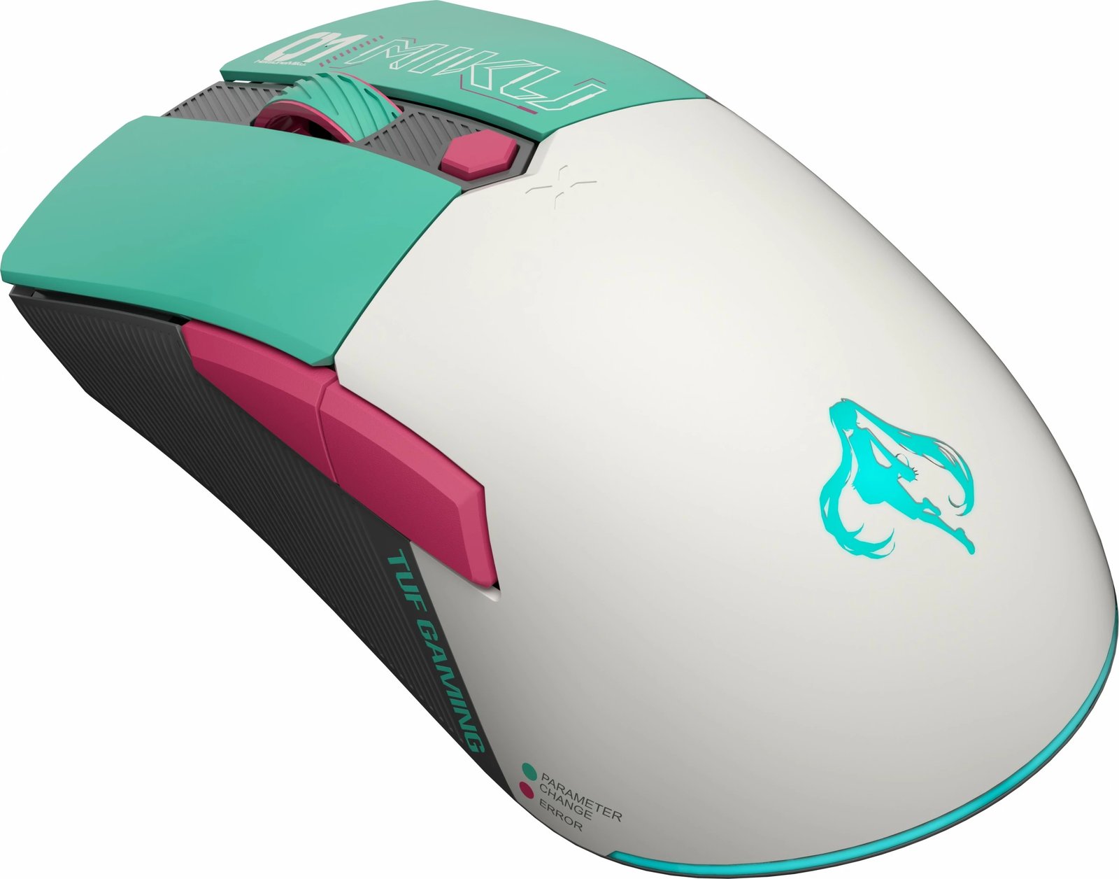 Maus wireless ASUS TUF Gaming Mini Hatsune Miku Edition, gaming, turkuaz/rozë