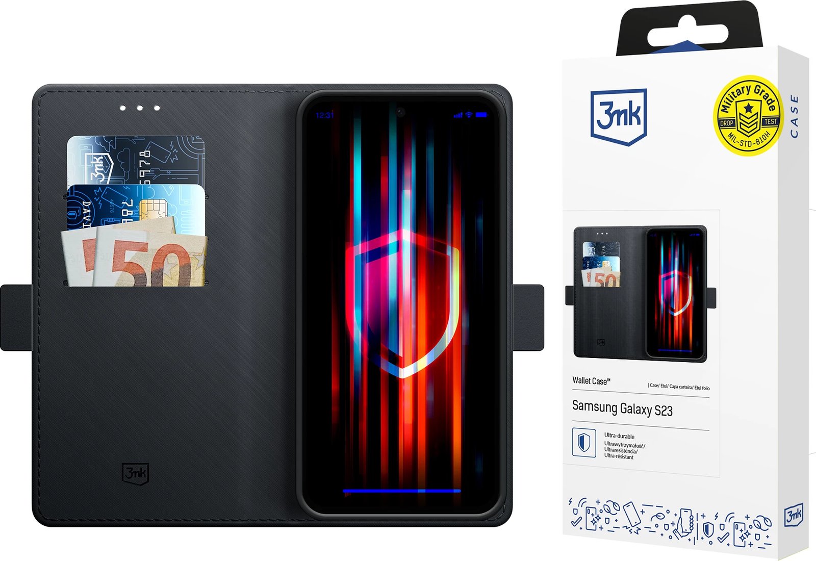 Mbështjellës portofol për celular Samsung Galaxy S23 5G, 3mk Wallet Case, i zi