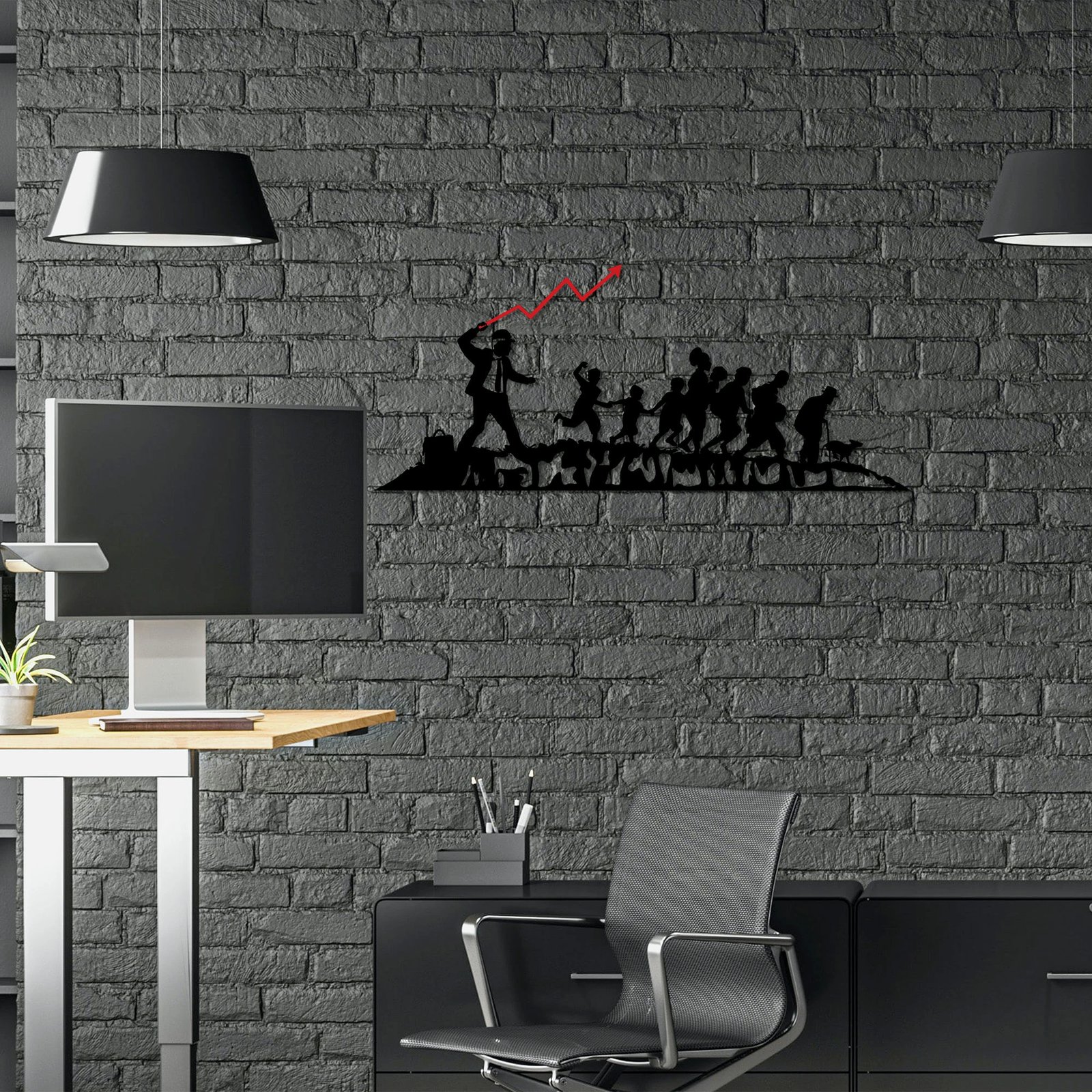 Aksesor dekorativ metalik për mur, Wallity Banksy - 4, i zi dhe i kuq, 30x70cm