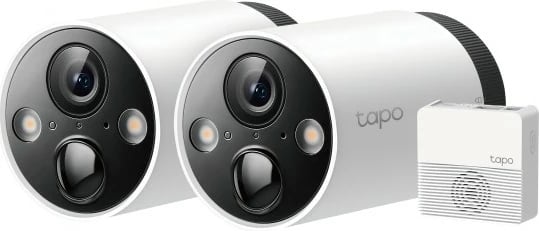 Kamera sigurie TP-Link Tapo, sistem me 2 kamera, wireless, 2K QHD, IP65, bardhë