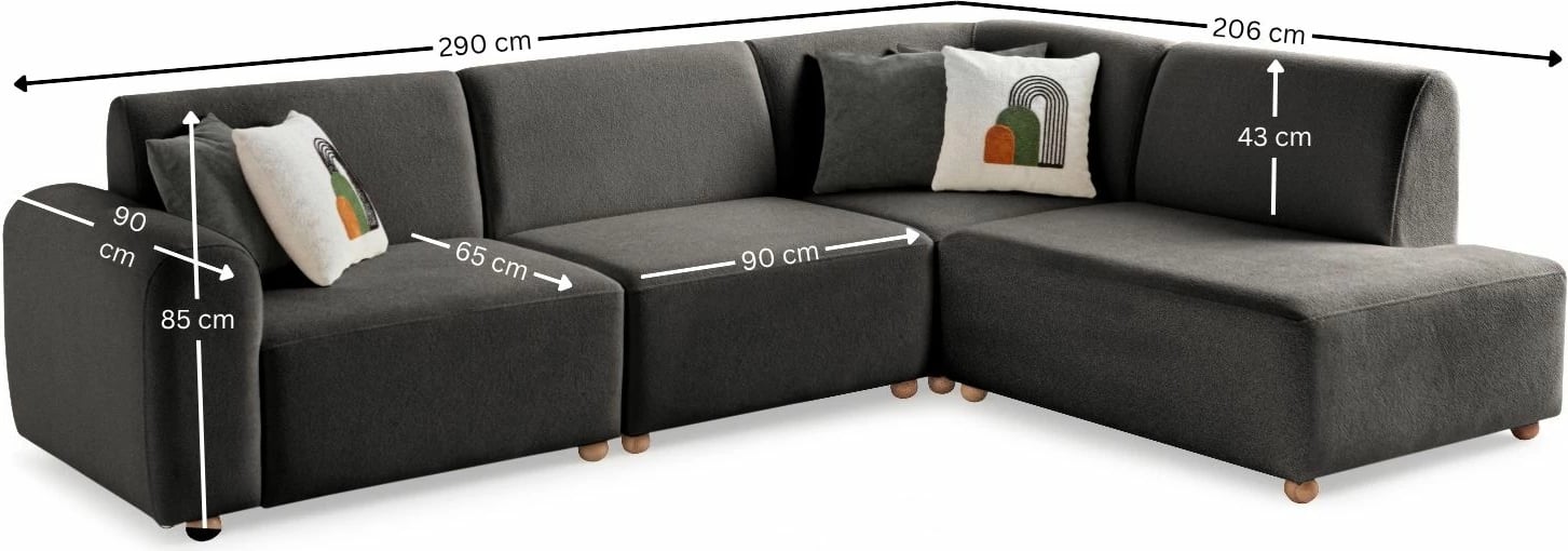 Këndollëse e madhe, ngjyrë antracit, S-Loft, këndi djathtas