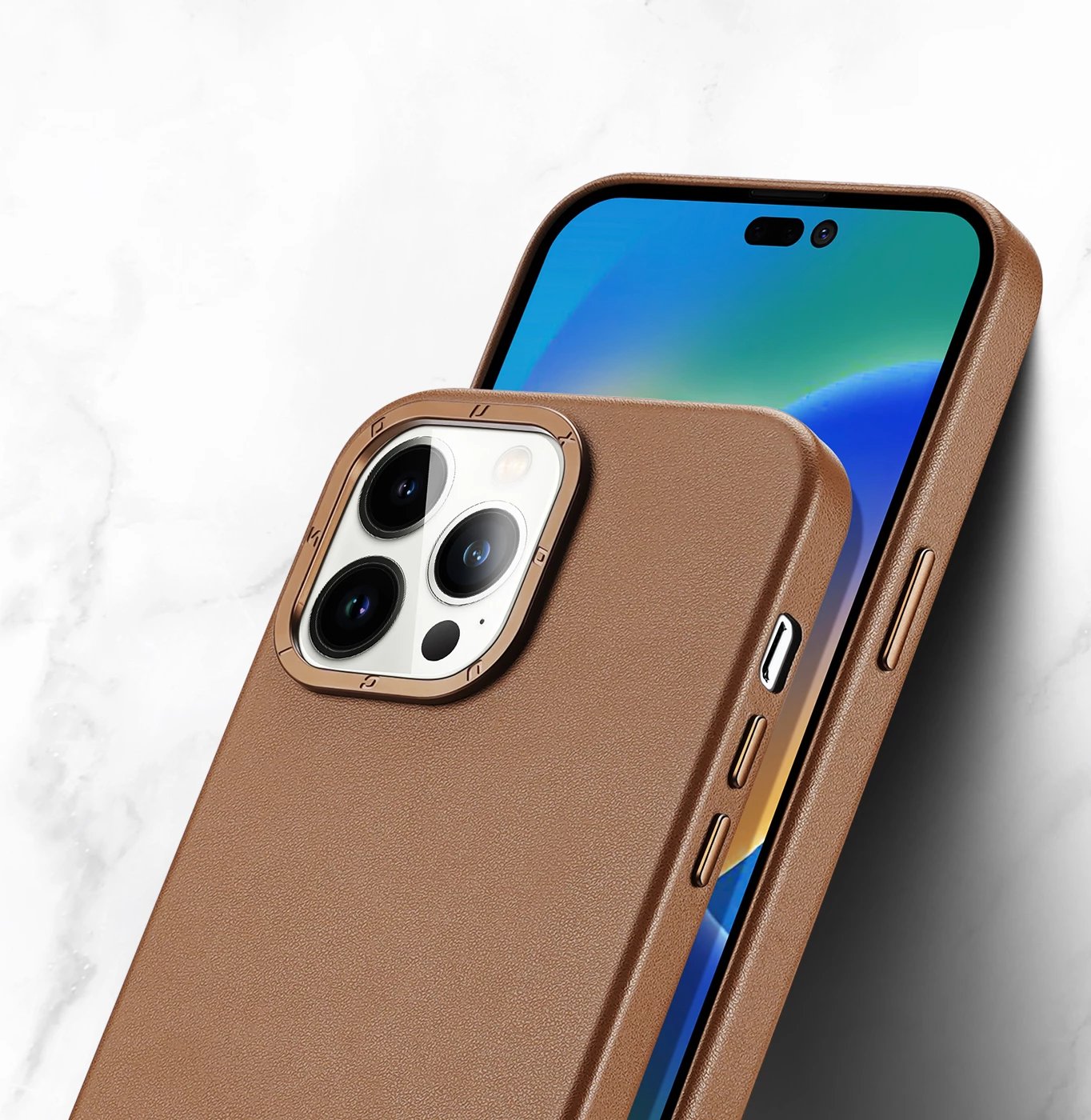 Mbështjellës Dux Ducis Grit për iPhone 14 Pro Max, eco leather, MagSafe, Kafe