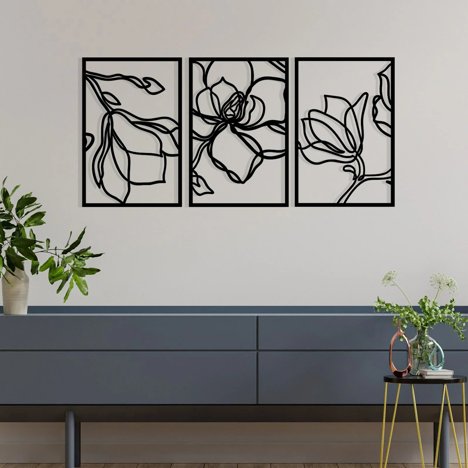 Aksesor dekorativ metalik për mur, Wallity Adda, ngjyrë e zezë, 120x56.5cm