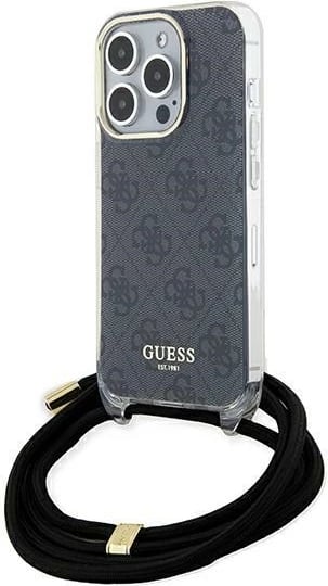 Mbështjellës Guess Crossbody Cord 4G Print për iPhone 15 Pro, zi
