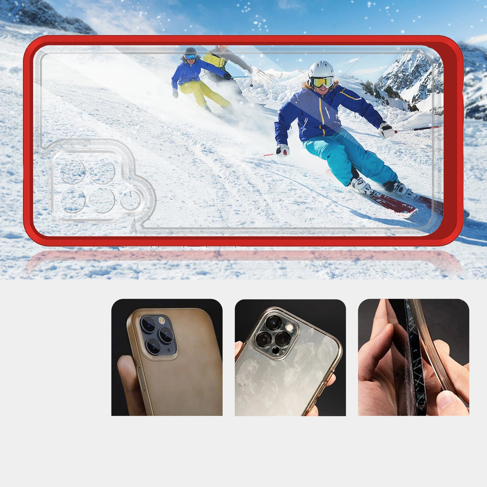 Mbështjellës Hurtel Hybrid Armor Clear 3in1 për Samsung Galaxy A42 5G, Transparent me të kuqe
