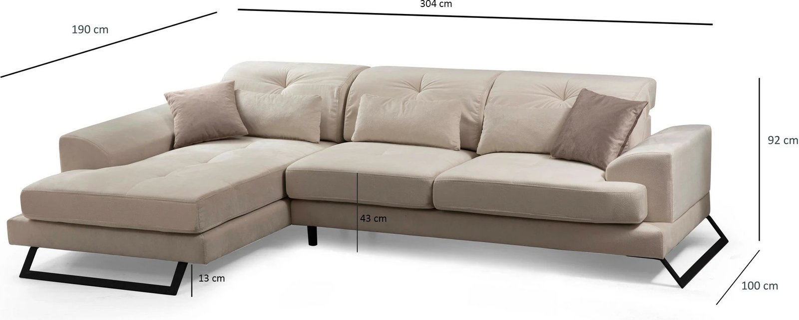 Këndare Frido, kënd majtas, ngjyrë ecru, 5 jastëkë