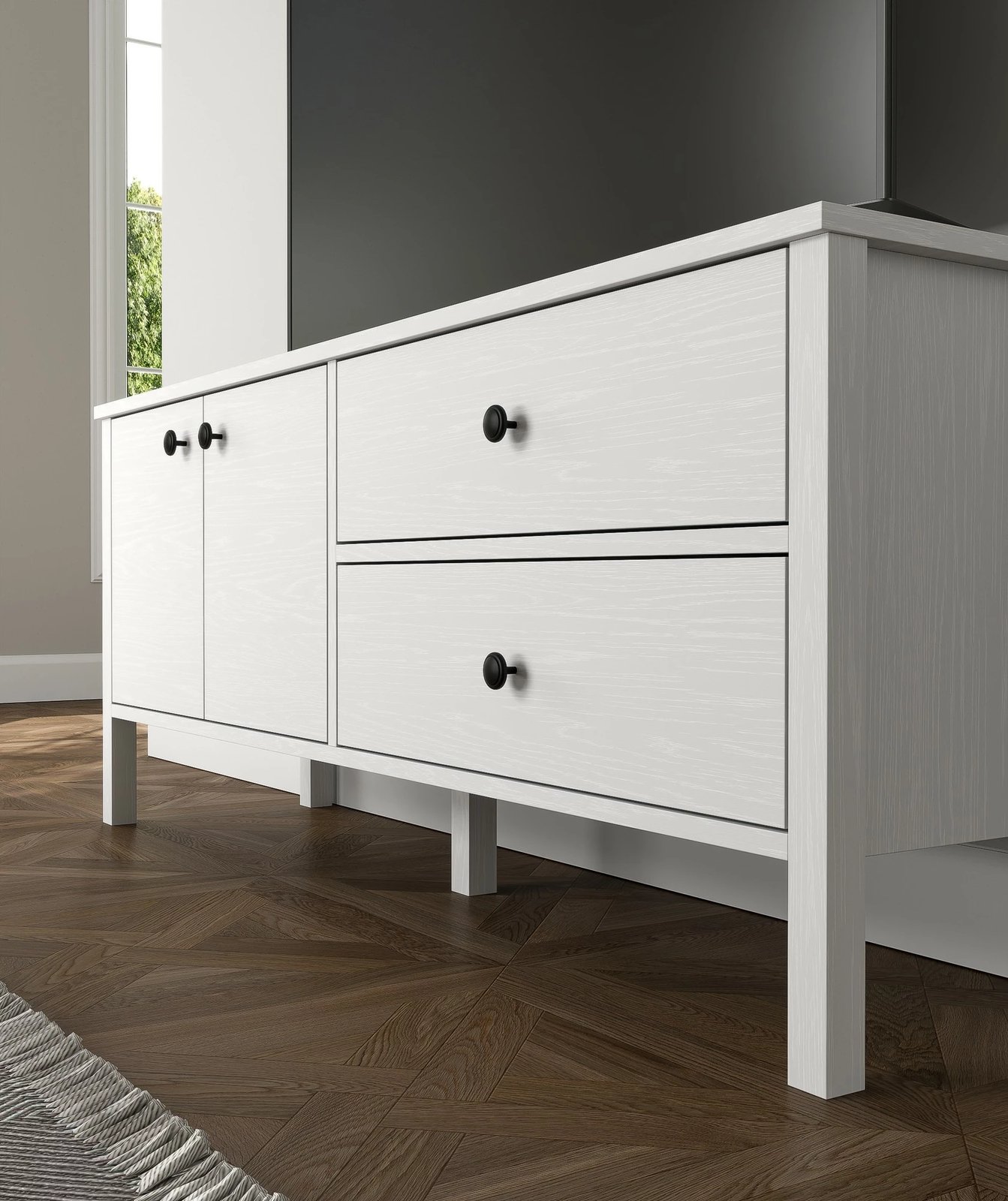 Komodë TV Hanah Home, FRN-20001, ngjyrë druri dhe e bardhë