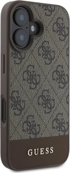 Mbështjellës Guess 4G Bottom Stripe për iPhone 16, Kafe