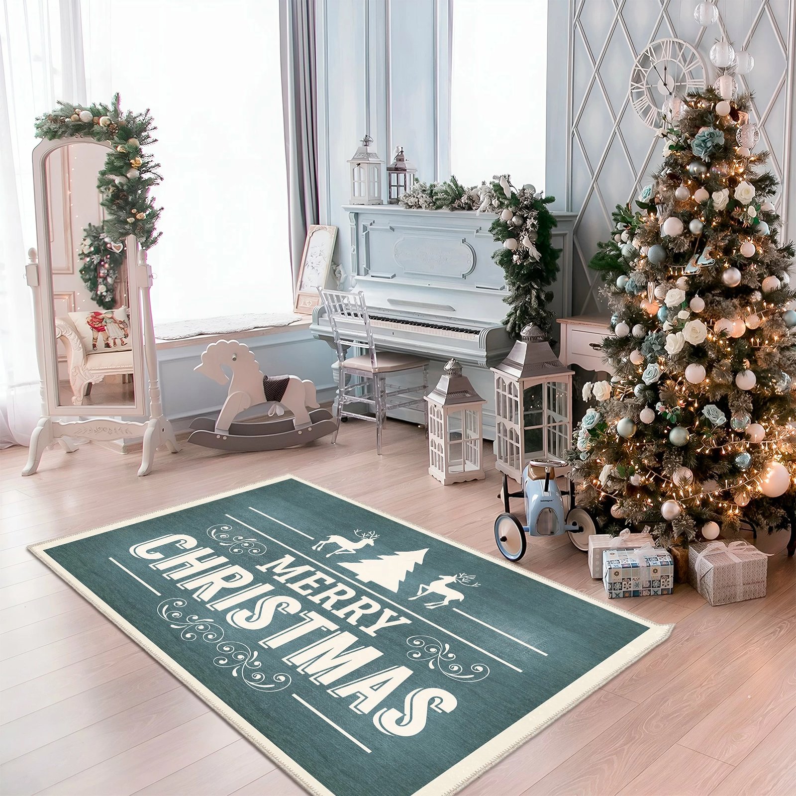 Qilim dekorativ ‘Merry Christmas’, shumëngjyrësh, 160x250cm