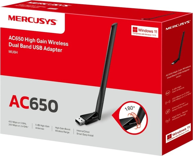 Adapter Wi-Fi USB TP-Link Mercusys AC650, Dual Band, 650 Mbit/s, i zi